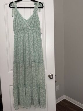 Crystal Doll Mint Green Floral Tie-Shoulder Maxi Dress